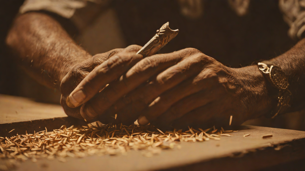 Master craftsman hand-carving wood in FCI India Mumbai workshop