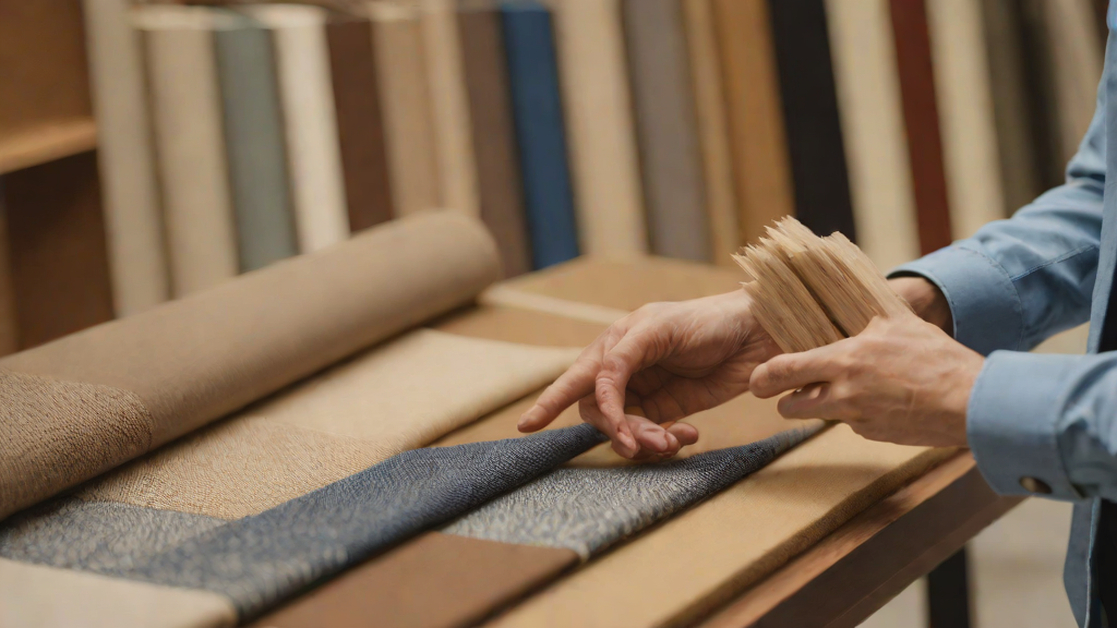 Interior designer selecting materials at FCI India showroom