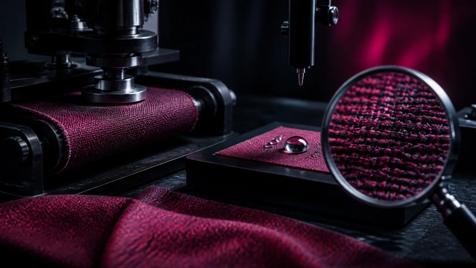 Upholstery fabric abrasion and droplet tests in a materials laboratory