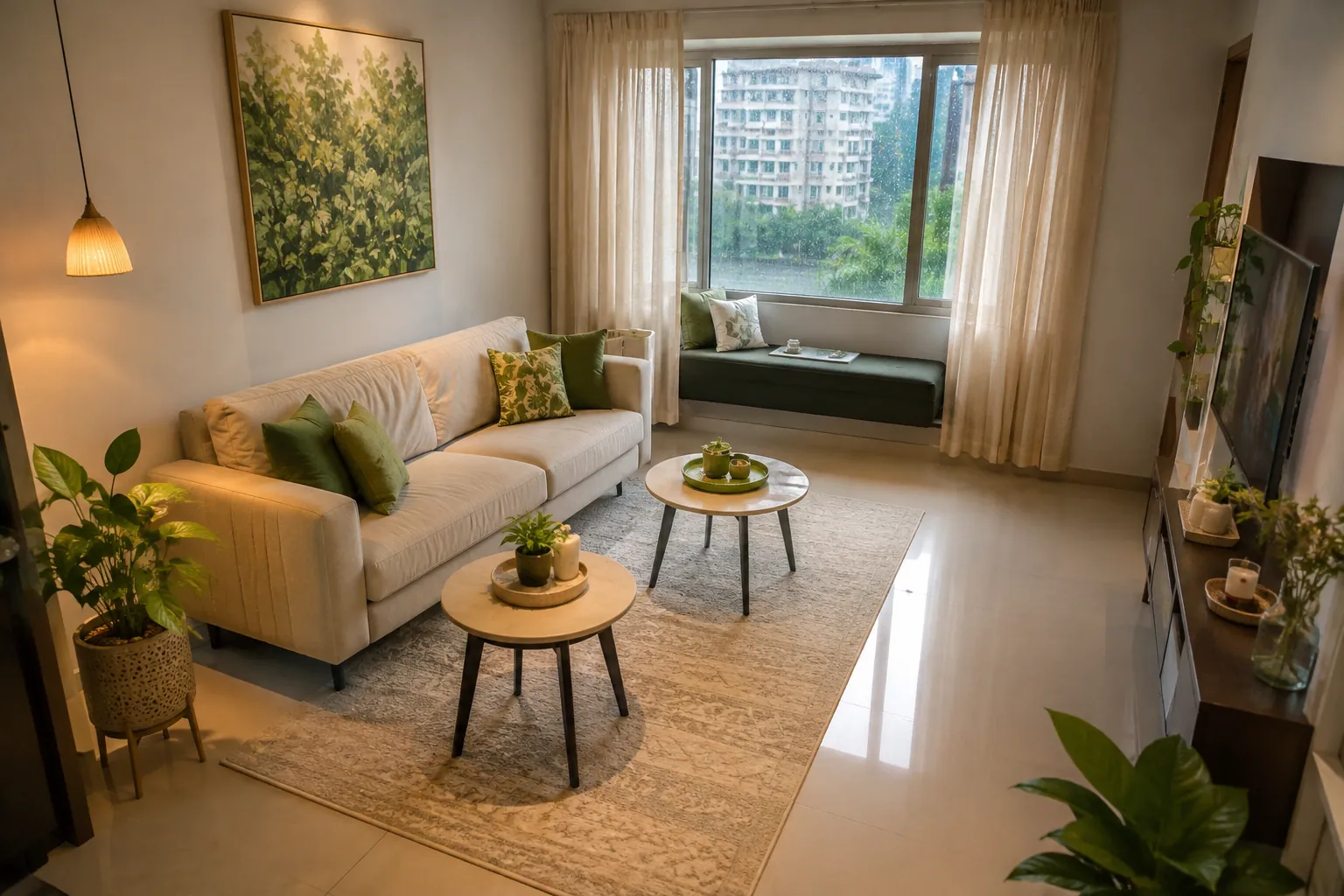 Nesting coffee tables in a compact Mumbai living room