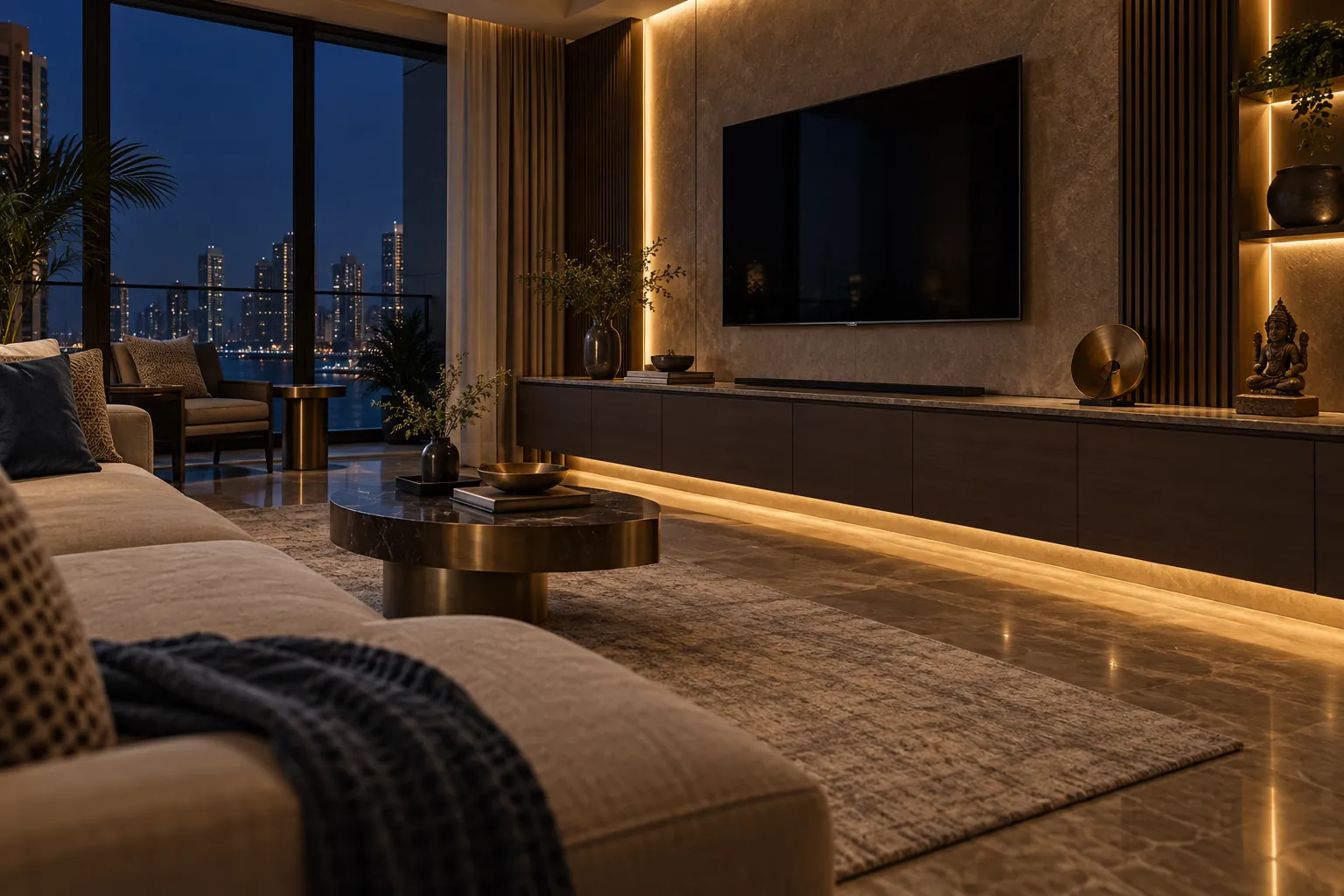 Custom media cabinet in a Mumbai living room