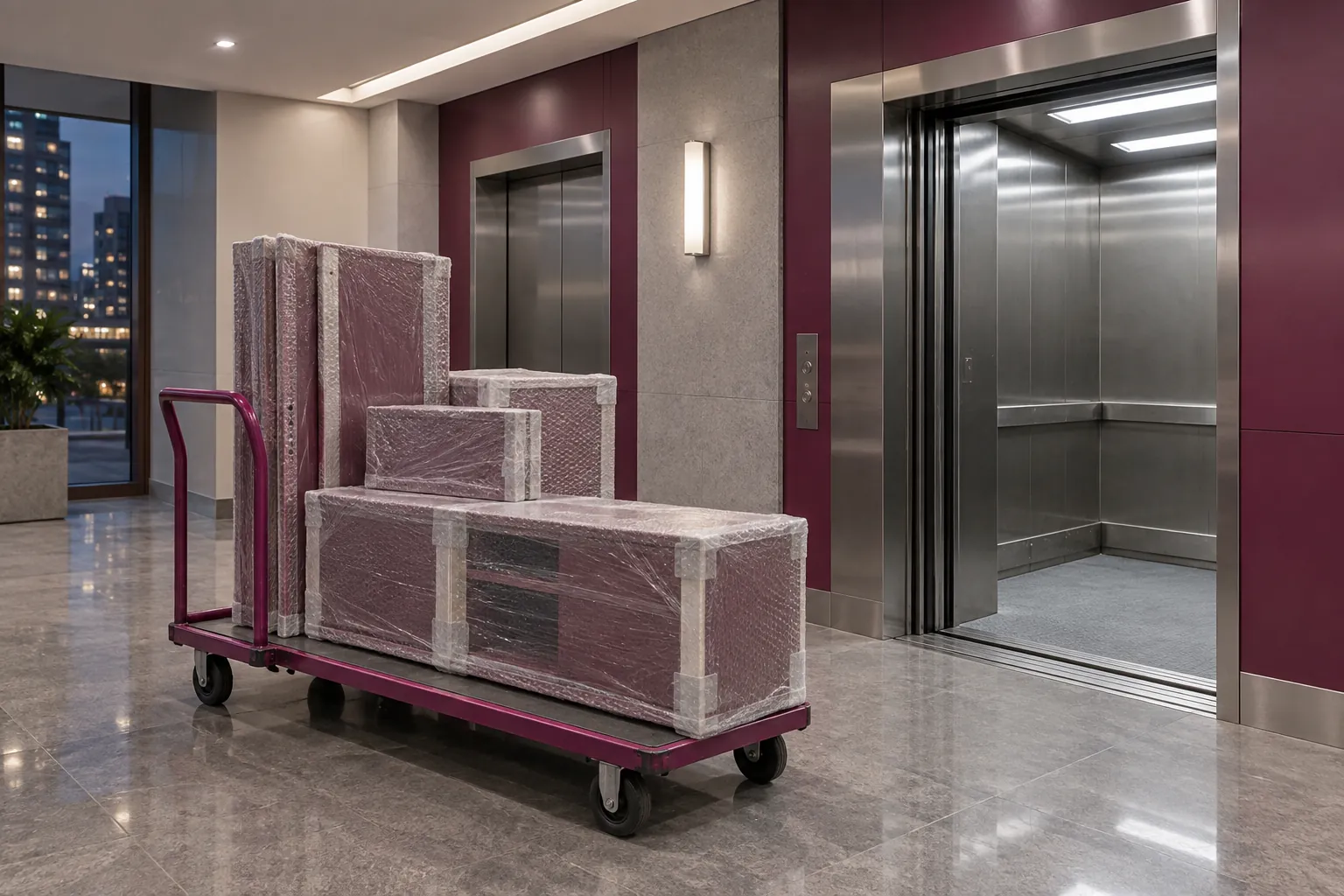 Wrapped modular media-unit parts in an apartment lift lobby