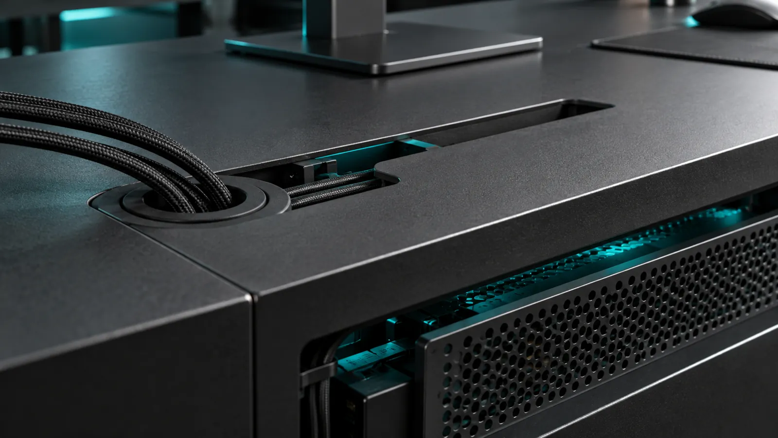 Concealed power channel and ventilation inside a custom desk