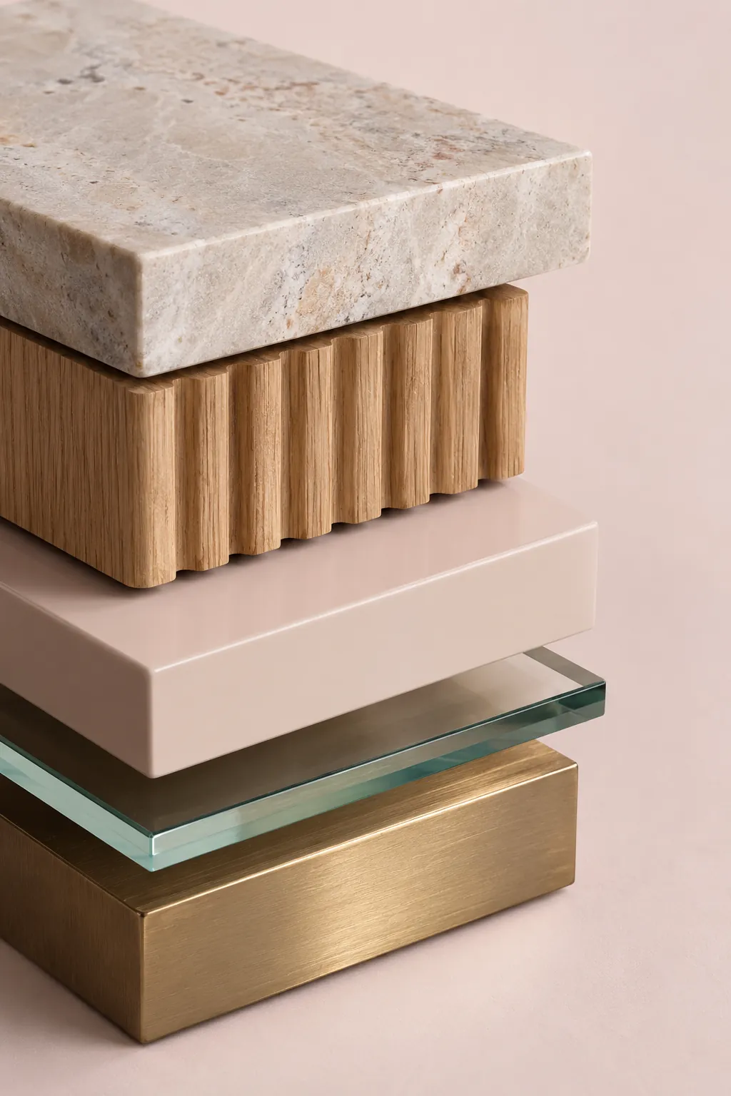 Stone, timber, lacquer, glass and metal coffee table samples